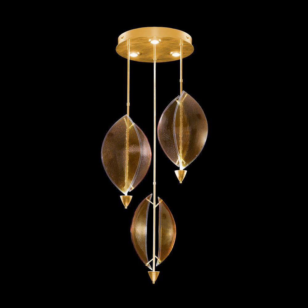 Fine Art Handcrafted Lighting Embark 28.5"W Round Pendant in Standard Gold Leaf, Amber (100064-32)