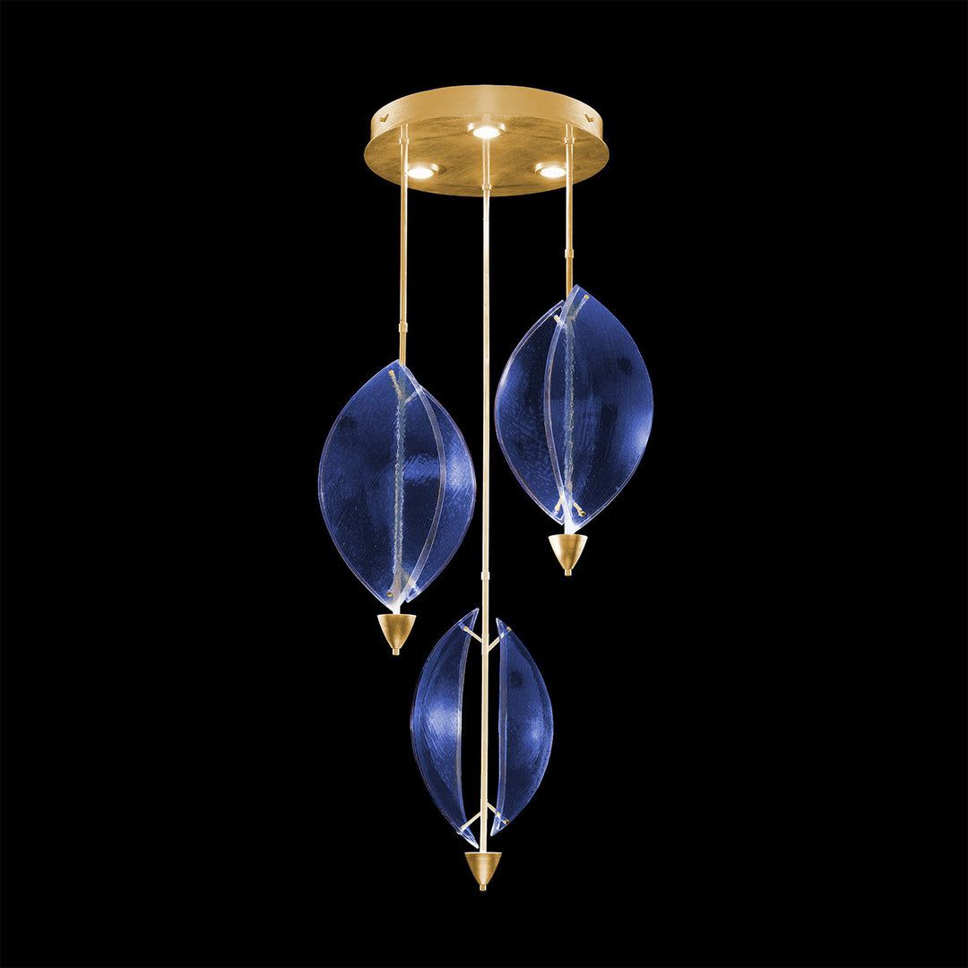 Fine Art Handcrafted Lighting Embark 28.5"W Round Pendant in Standard Gold Leaf, Blue (100064-31)