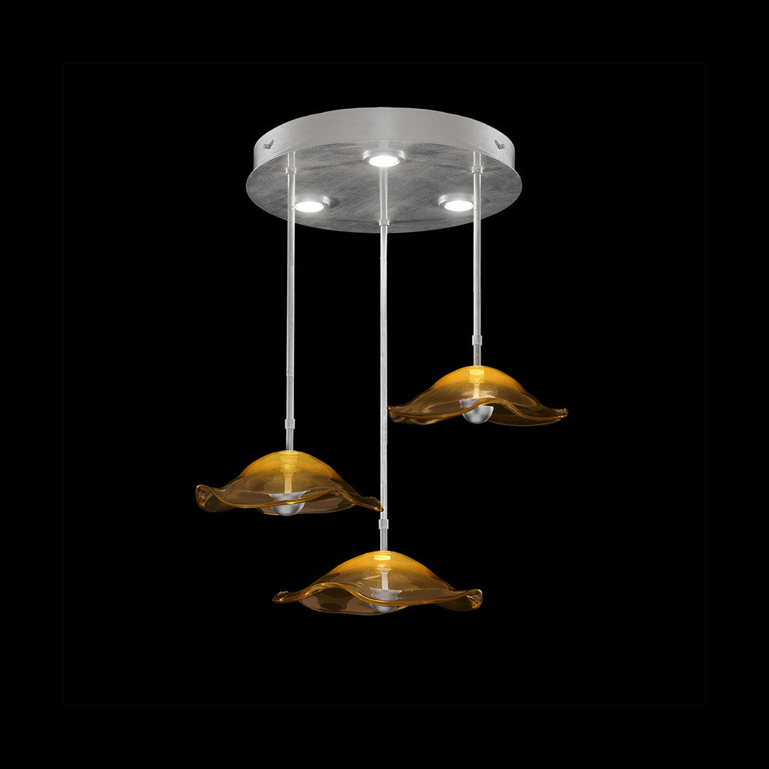 Fine Art Handcrafted Lighting Embark 31.25"W Round Pendant in Standard Silver Leaf, Amber (100065-42)