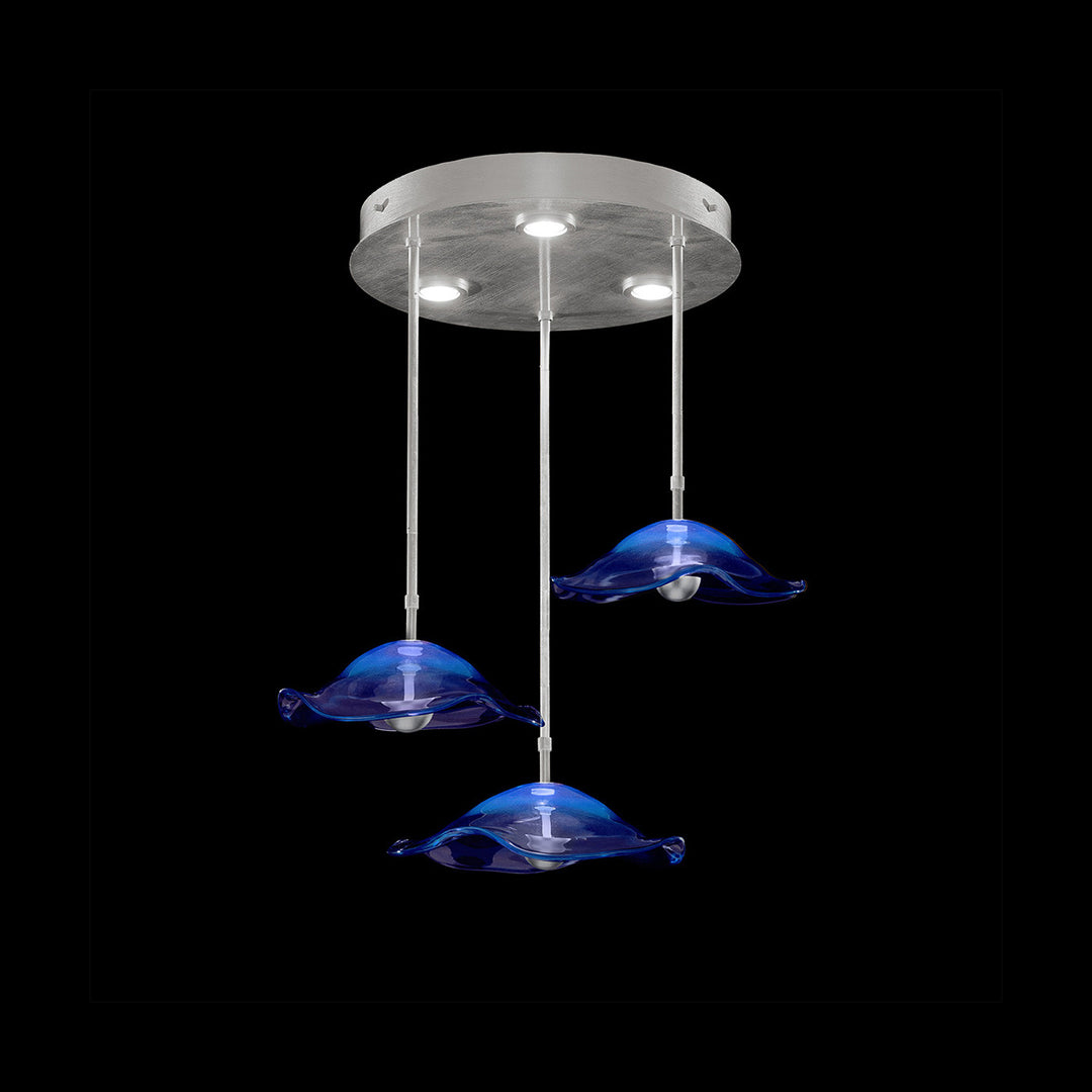 Fine Art Handcrafted Lighting Embark 31.25"W Round Pendant in Standard Silver Leaf, Blue (100065-41)