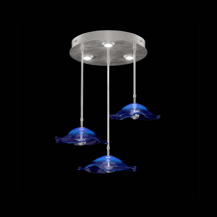 Fine Art Handcrafted Lighting Embark 31.25"W Round Pendant in Standard Silver Leaf, Blue (100065-41)