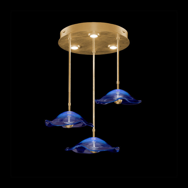 Fine Art Handcrafted Lighting Embark 31.25"W Round Pendant in Standard Gold Leaf, Blue (100065-31)