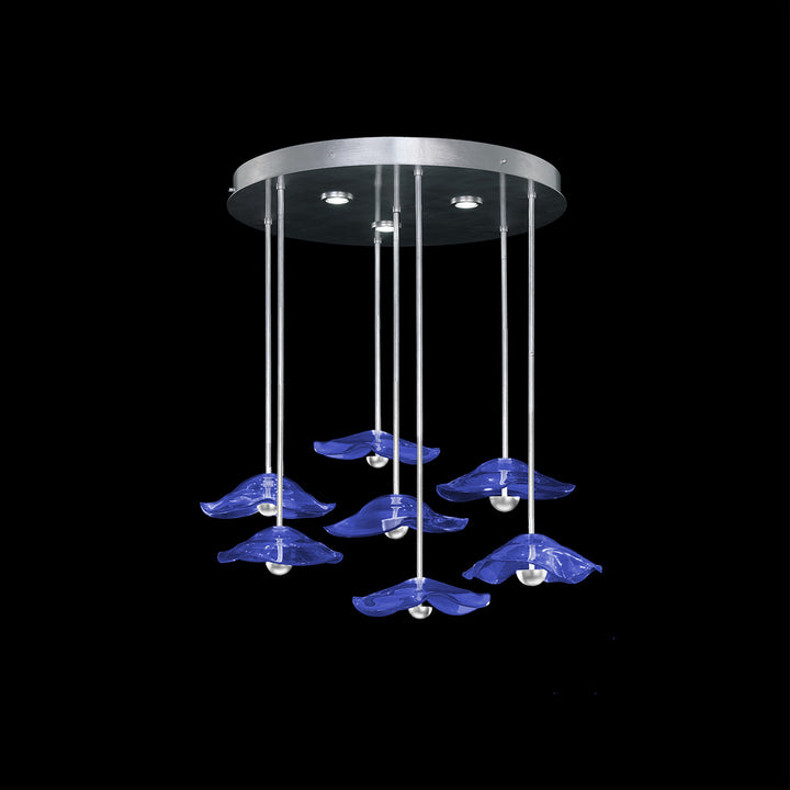 Fine Art Handcrafted Lighting Embark 43"W Round Pendant in Standard Silver Leaf, Blue (100066-41)