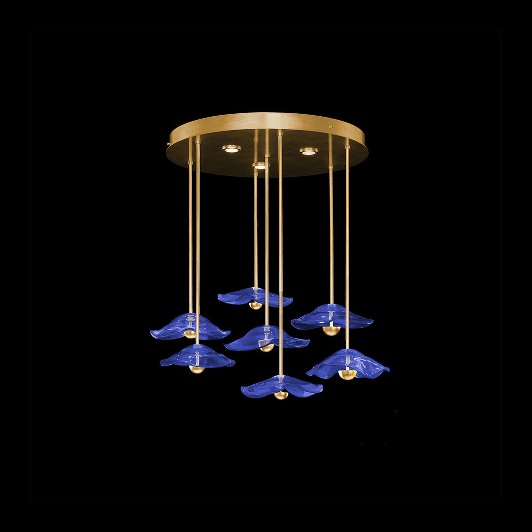 Fine Art Handcrafted Lighting Embark 43"W Round Pendant in Standard Gold Leaf, Blue (100066-31)