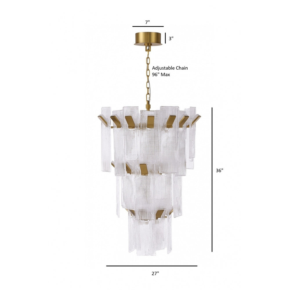 Avenue Lighting Belmont 27"W 3-Tier Chandelier HF7181-AGB in Aged Golden Brass/Textured Glass view 2