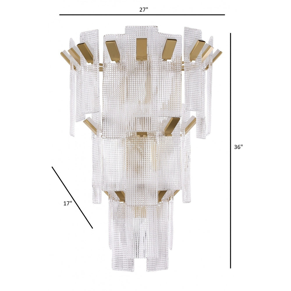 Avenue Lighting Belmont 36"H 3-Tier Wall Sconce HF7184-AGB in Aged Golden Brass/Textured Glass view 2