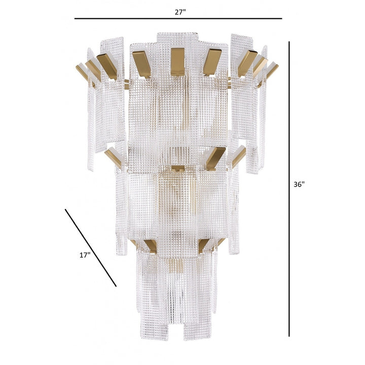 Avenue Lighting Belmont 36"H 3-Tier Wall Sconce HF7184-AGB in Aged Golden Brass/Textured Glass view 2