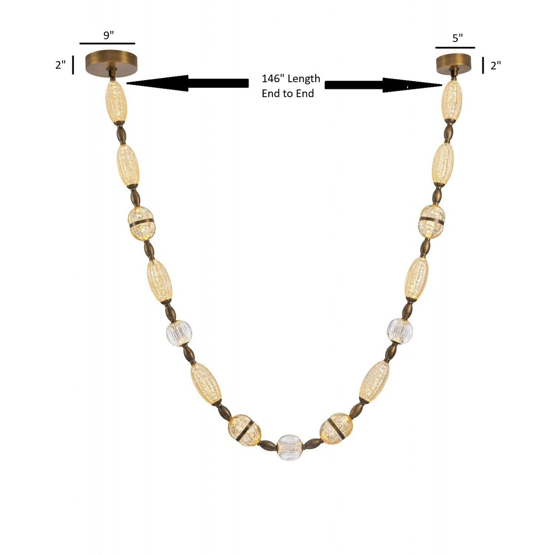 Avenue Lighting Dubai 146"L Glass Strand LED Pendant HF7162-AGB in Aged Golden Brass/Gold Glass view 2
