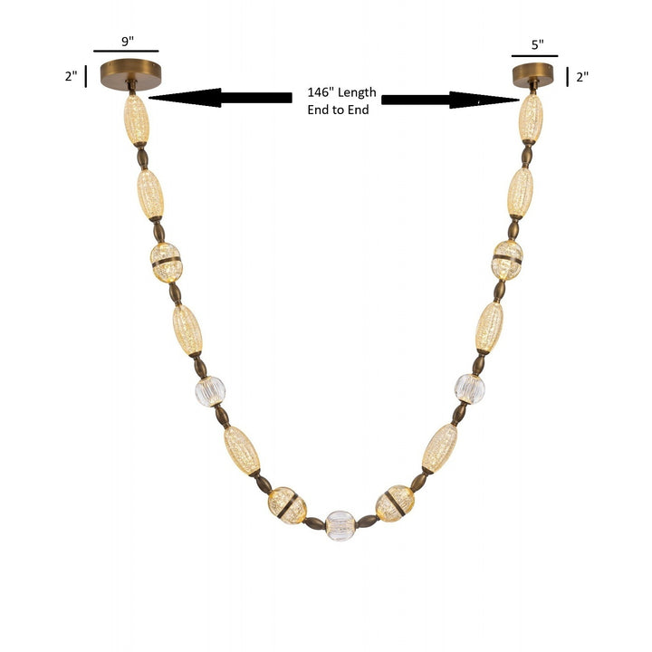 Avenue Lighting Dubai 146"L Glass Strand LED Pendant HF7162-AGB in Aged Golden Brass/Gold Glass view 2
