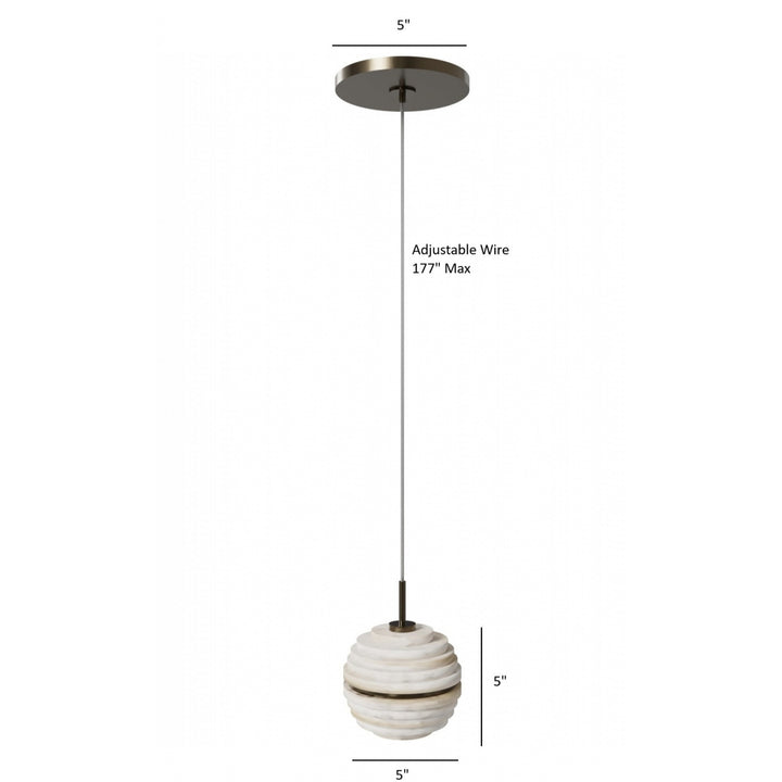 Avenue Lighting Sedona 1-Light 5"W Round Ribbed Alabaster Pendant HF2902-AB in Aged Brass/Alabaster view 5