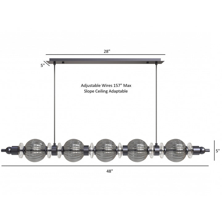 Avenue Lighting Avra 5-Light 48"W Linear LED Pendant HF7955-BK in Black/Smoked Glass view 5