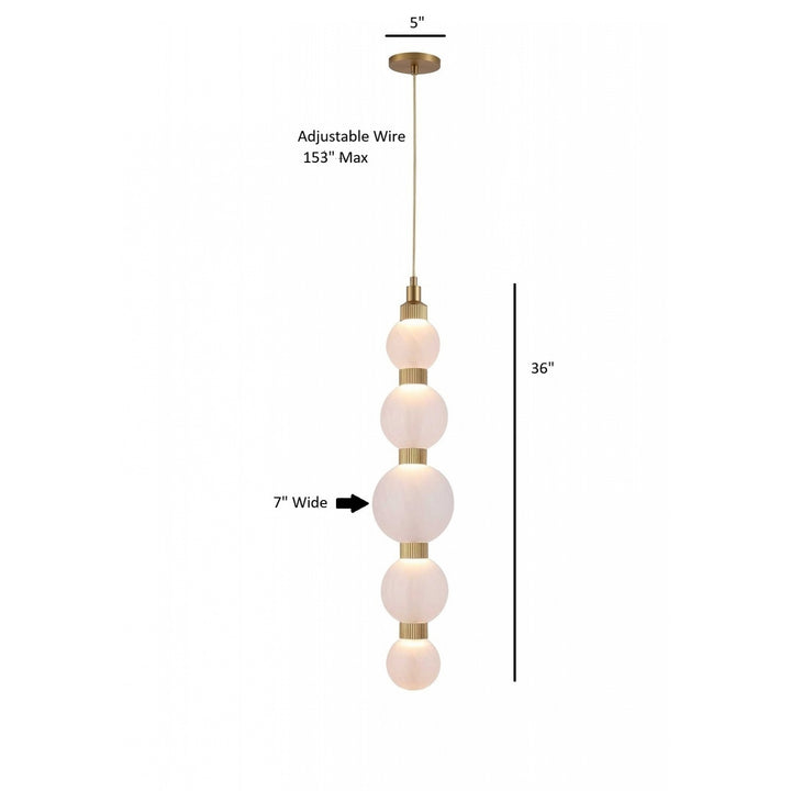 Avenue Lighting Zayna 5-Light 36"H LED Pendant HF7960-AB-WHT in Aged Brass/White Glass view 2