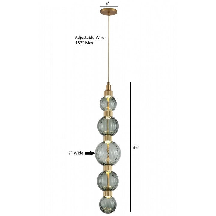 Avenue Lighting Zayna 5-Light 36"H LED Pendant HF7960-AB-GRN in Aged Brass/Green Glass view 2