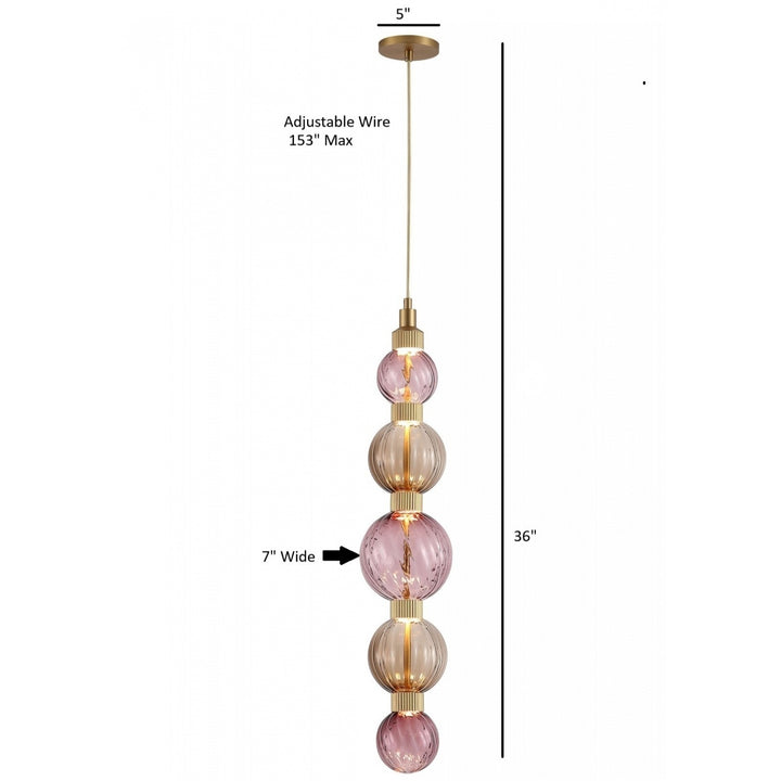 Avenue Lighting Zayna 5-Light 36"H LED Pendant HF7960-AB-PBP in Aged Brass/Purple and Brown Glass view 2