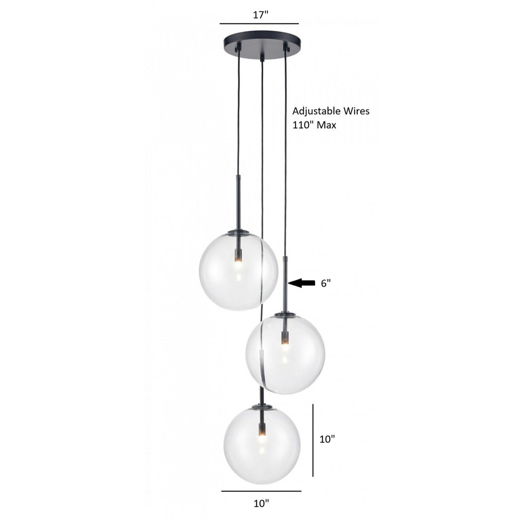 Avenue Lighting Delilah 3-Light 17"W Chandelier HF4233-BK in Black/Clear Glass view 2
