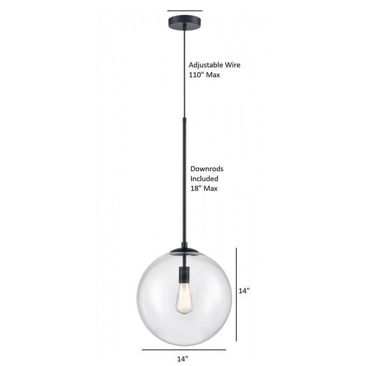 Avenue Lighting Delilah 1-Light 14"W Glass Globe Pendant HF4201-BK in Black/Clear Glass view 2