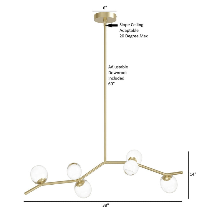 Avenue Lighting Hampton 6-Light 38"W Chandelier HF4806-CLR in Brushed Brass/Clear Glass view 4