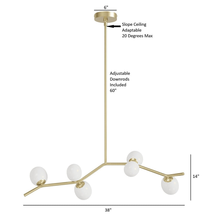 Avenue Lighting Hampton 6-Light 38"W Chandelier HF4806-WHT in Brushed Brass/White Glass view 4