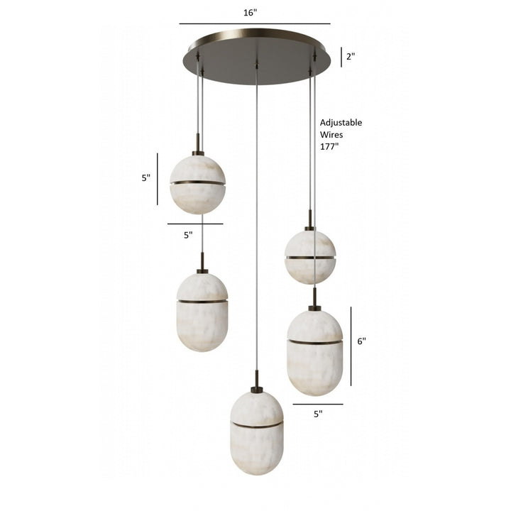 Avenue Lighting Sedona 5-Light 16"W Alabaster Chandelier HF2905-AB in Aged Brass/Alabaster view 5