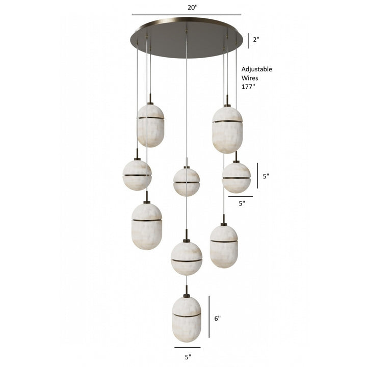 Avenue Lighting Sedona 9-Light 20"W Alabaster Chandelier HF2909-AB in Aged Brass/Alabaster view 5