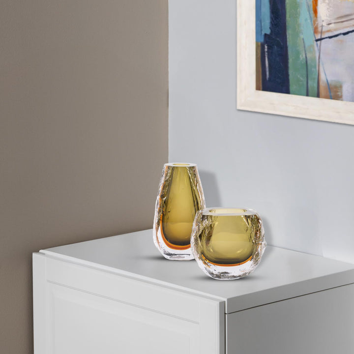 Howard Elliott Dusty Olive Crystalized Glass Vase