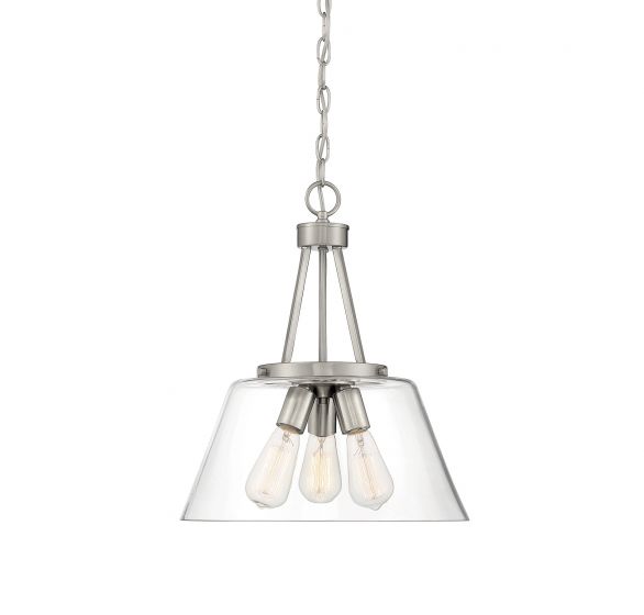 Savoy House Essentials Calhoun Pendant Pendants Savoy House 15x15x18 Satin Nickel Clear Glass