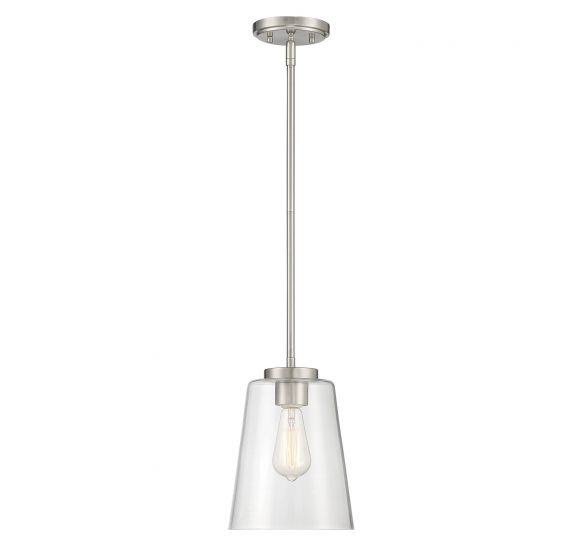 Savoy House Essentials Calhoun Pendant Pendants Savoy House 8x8x11 Satin Nickel Clear Glass