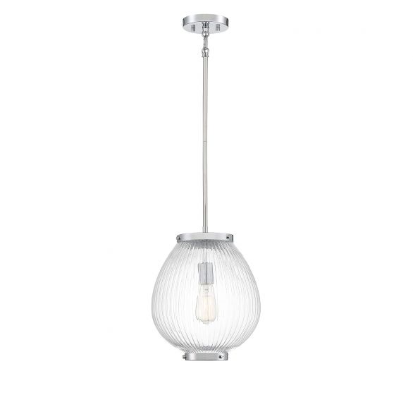 Savoy House Essentials Welles Pendant Pendant Savoy House 12x12x14.5 Chrome/Polished Nickel Clear Ribbed Glass