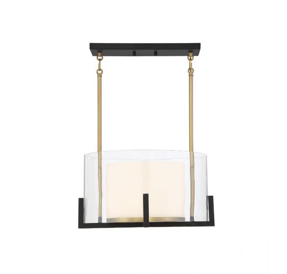 Savoy House Eaton Pendant Pendants Savoy House Matte Black with Warm Brass Accents 1 Clear Outer Glass, White Opal Chimney Glass