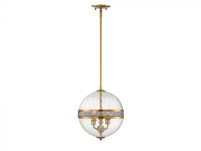 Savoy House Essentials Stirling Pendant Pendant Savoy House 12x12x13 Brass Clear Crackled Glass