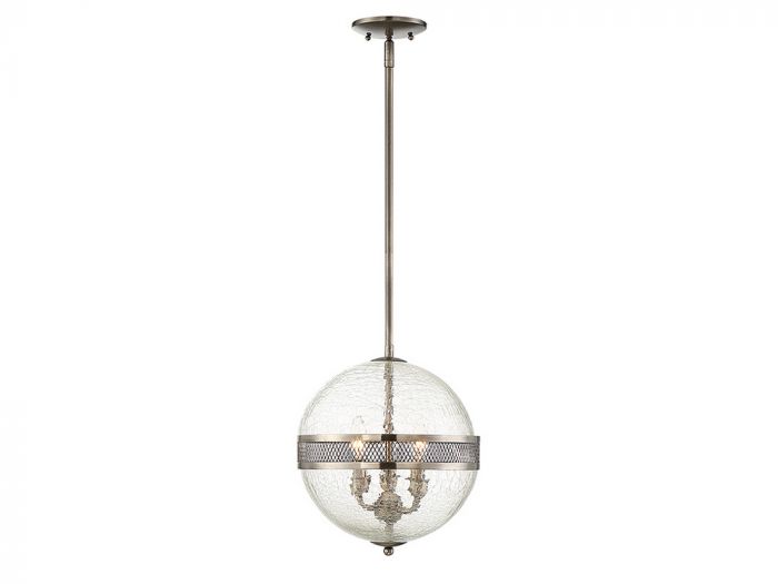Savoy House Essentials Stirling Pendant Pendant Savoy House 12x12x13 Brushed Nickel/Pewter Clear Crackled Glass