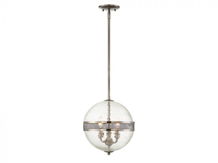 Savoy House Essentials Stirling Pendant Pendants Savoy House 12x12x13 Brushed Nickel/Pewter Clear Crackled Glass