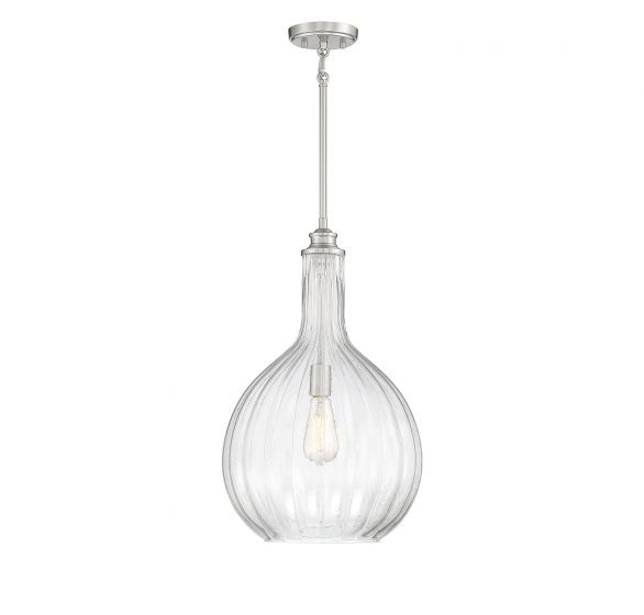 Savoy House Essentials Brandon Pendant Pendants Savoy House 14x14x22 Satin Nickel Clear Fluted Glass