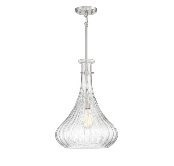 Savoy House Essentials Bristo Pendant Pendants Savoy House 14x14x20 Satin Nickel Clear Fluted Glass