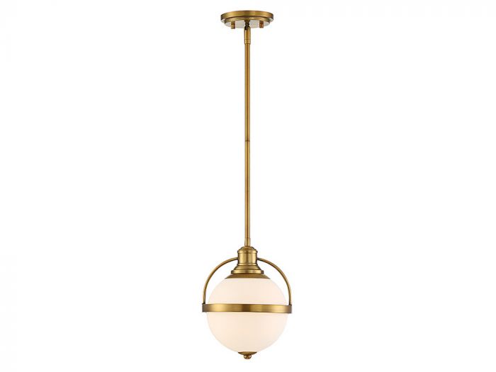 Savoy House Essentials Westbourne Pendant Pendants Savoy House 8.75x8.75x11.5 Brass White Opal Glass