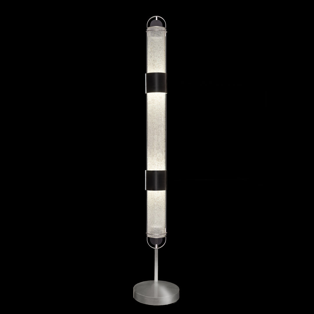 Fine Art Handcrafted Lighting Bond 72"H Floor Lamp in Standard Black Iron with Standard Silver Leaf, Diamond Blanket (100011-11)