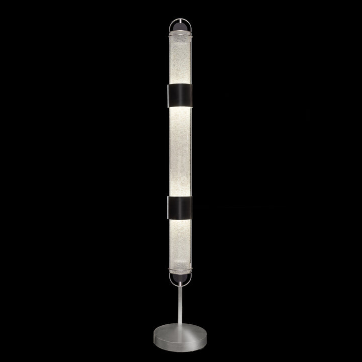 Fine Art Handcrafted Lighting Bond 72"H Floor Lamp in Standard Black Iron with Standard Silver Leaf, Diamond Blanket (100011-11)