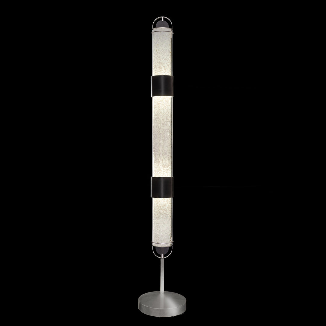 Fine Art Handcrafted Lighting Bond 72"H Floor Lamp in Standard Black Iron with Standard Silver Leaf, Bahama Sand (100011-12)