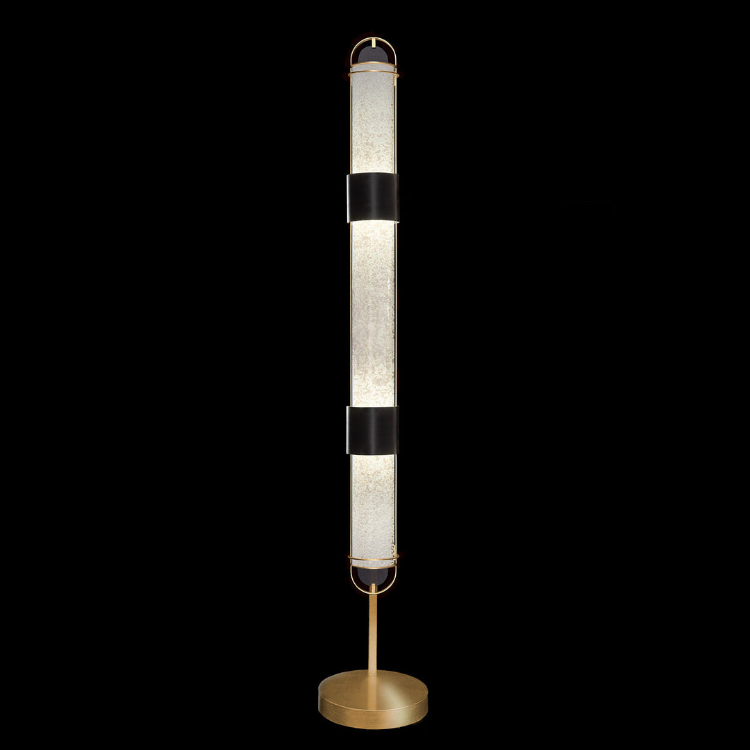 Fine Art Handcrafted Lighting Bond 72"H Floor Lamp in Standard Black Iron with Gold Leaf, Bahama Sand (100011-22)