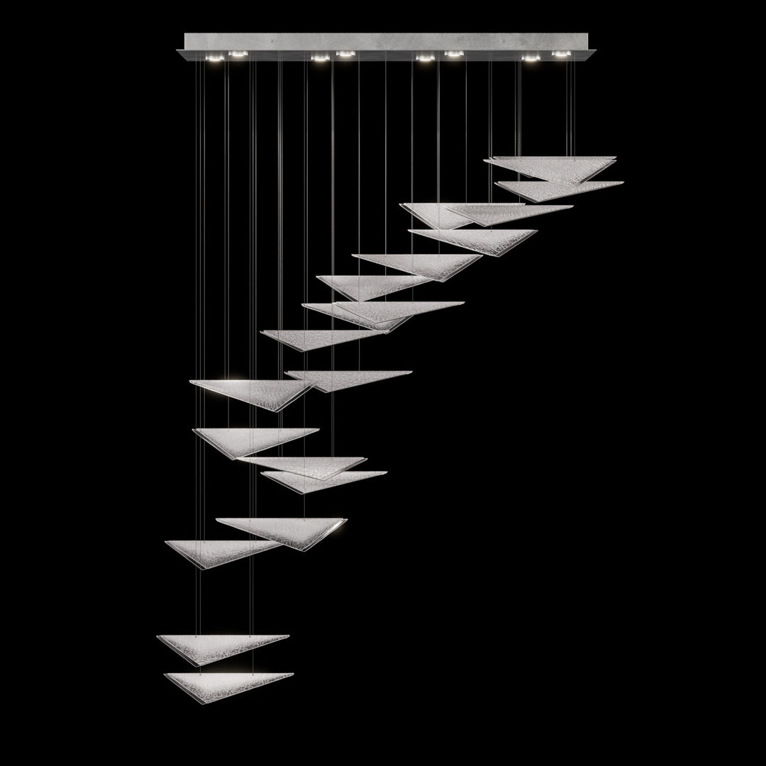 Fine Art Handcrafted Lighting Volo 60.5"W Rectangular Pendant in Standard Silver Leaf, Clear Hammered (100116-44)