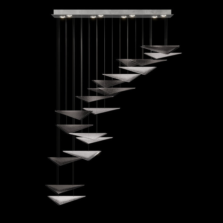 Fine Art Handcrafted Lighting Volo 60.5"W Rectangular Pendant in Standard Silver Leaf, Smoke Hammered (100116-45)