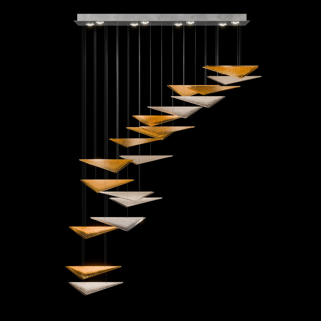 Fine Art Handcrafted Lighting Volo 60.5"W Rectangular Pendant in Standard Silver Leaf, Amber Hammered (100116-46)