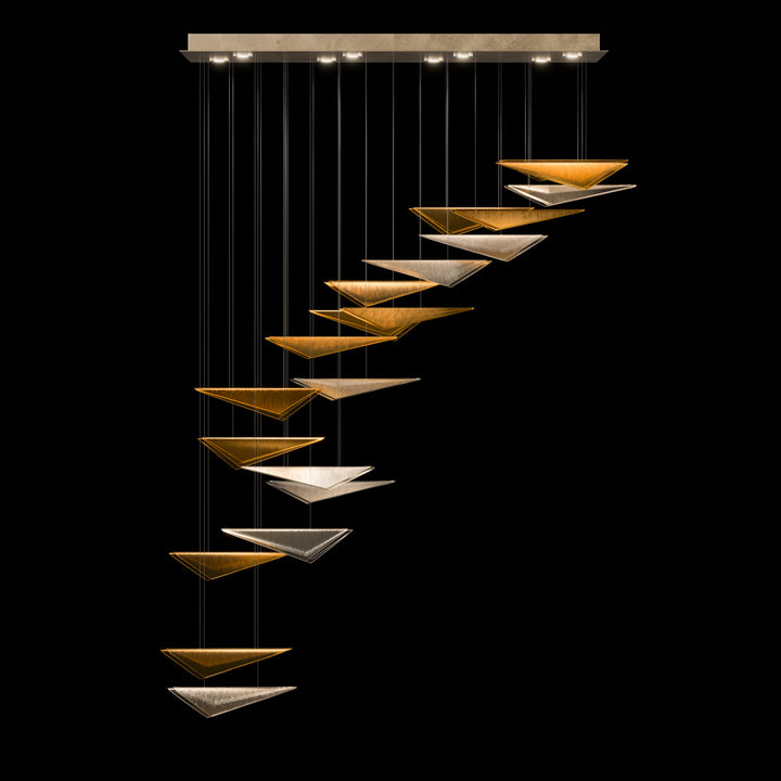 Fine Art Handcrafted Lighting Volo 60.5"W Rectangular Pendant in Standard Soft Gold Leaf, Amber Linear (100116-53)