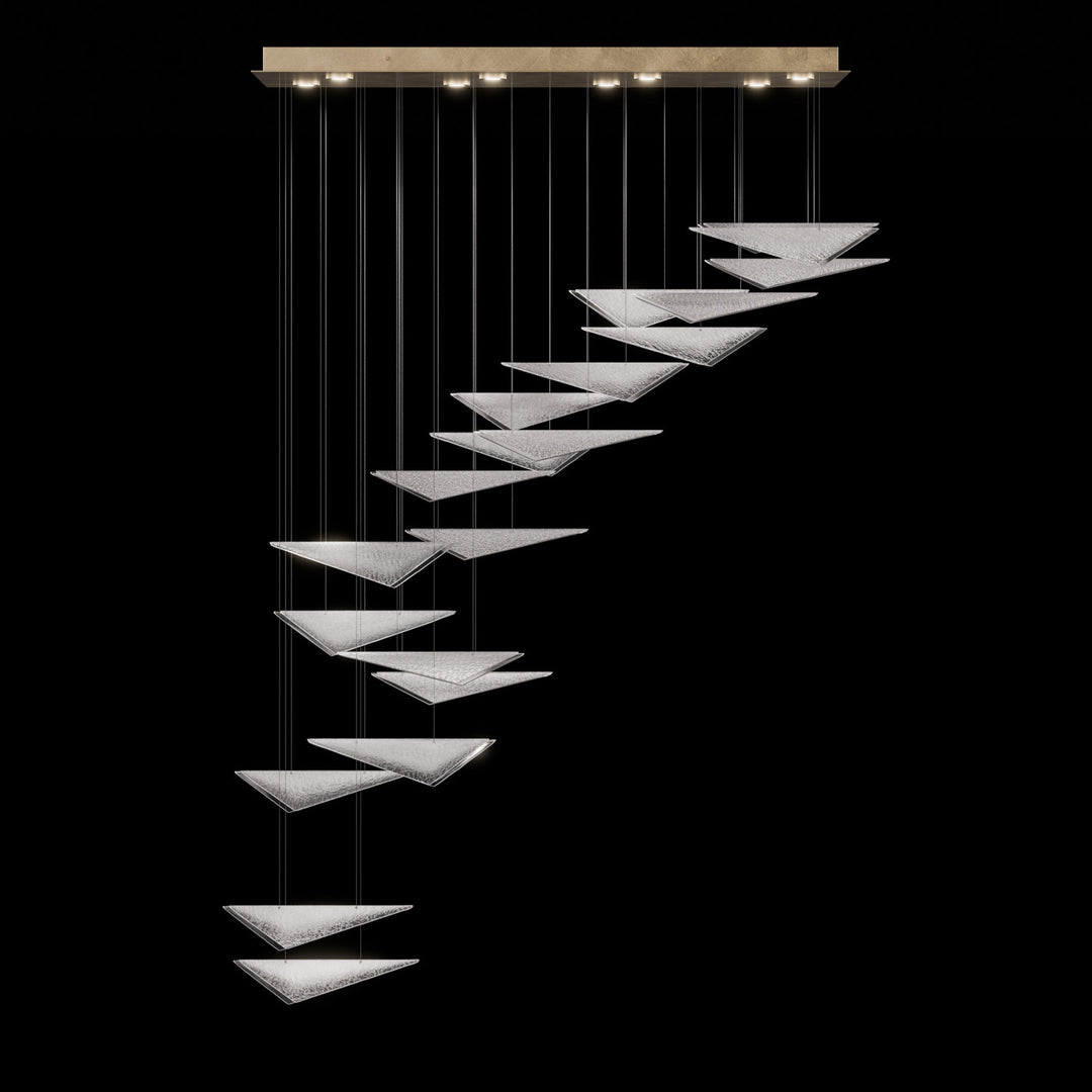 Fine Art Handcrafted Lighting Volo 60.5"W Rectangular Pendant in Standard Soft Gold Leaf, Clear Hammered (100116-54)