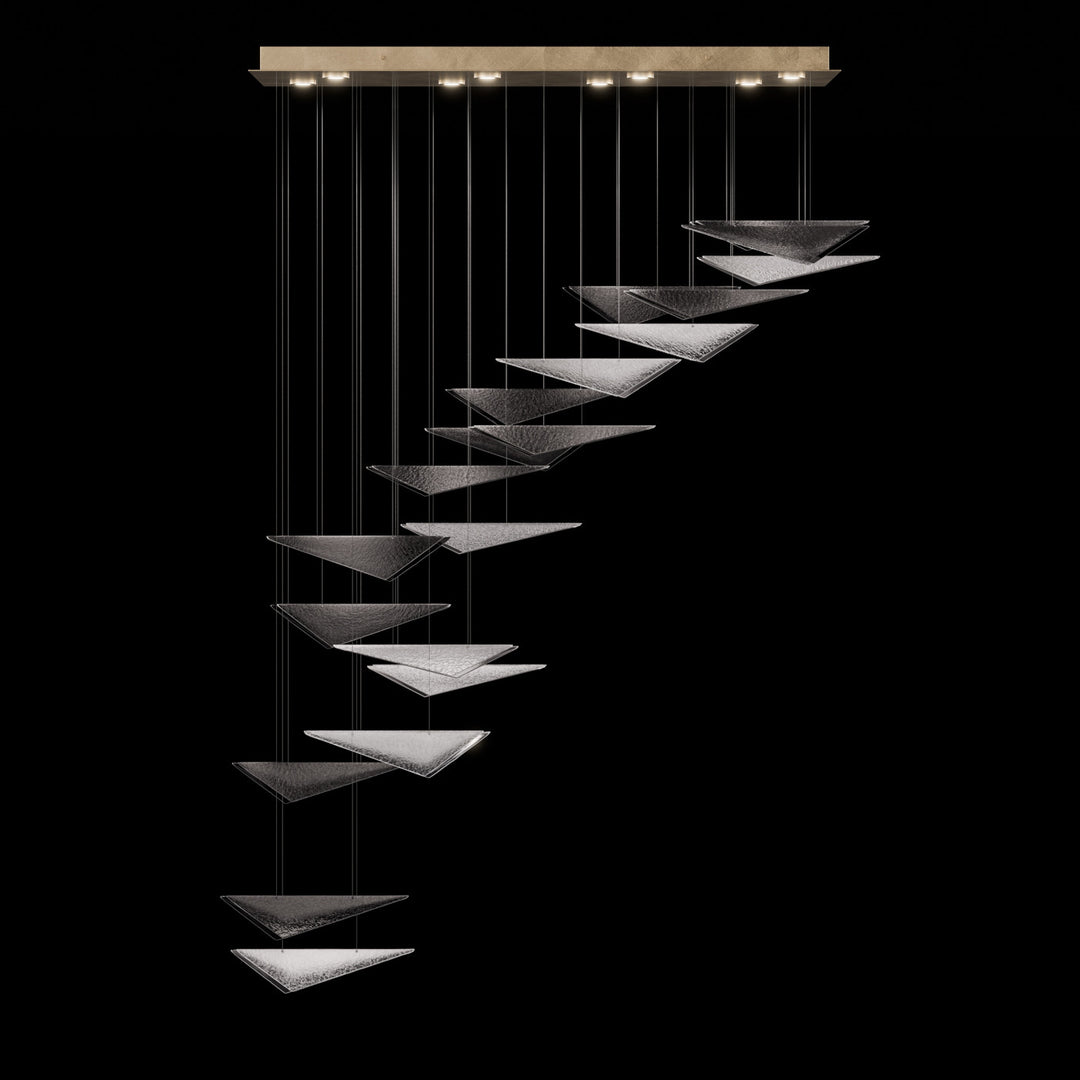 Fine Art Handcrafted Lighting Volo 60.5"W Rectangular Pendant in Standard Soft Gold Leaf, Smoke Hammered (100116-55)