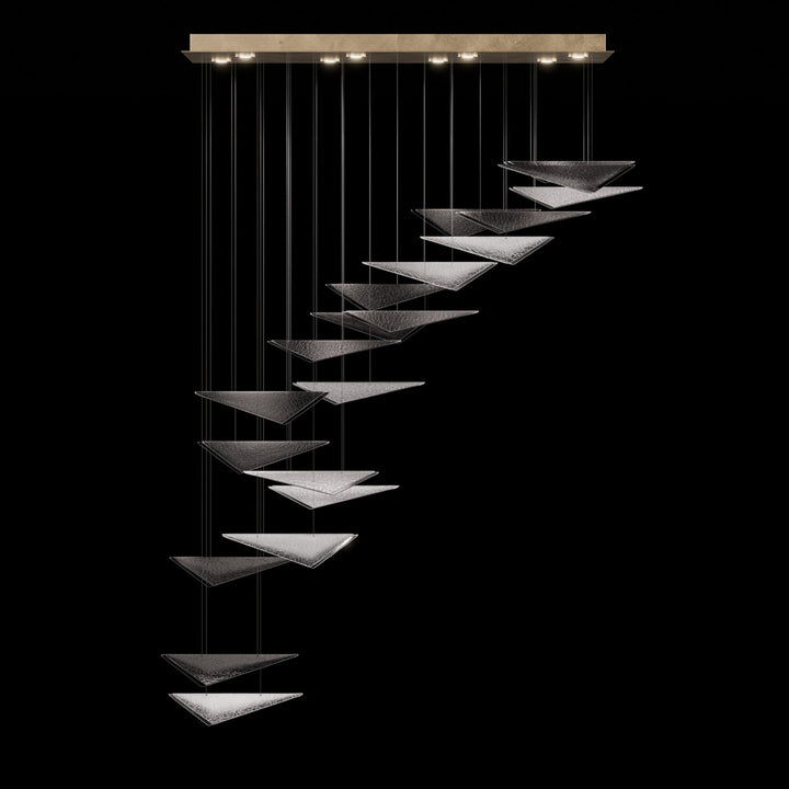 Fine Art Handcrafted Lighting Volo 60.5"W Rectangular Pendant in Standard Soft Gold Leaf, Smoke Hammered (100116-55)