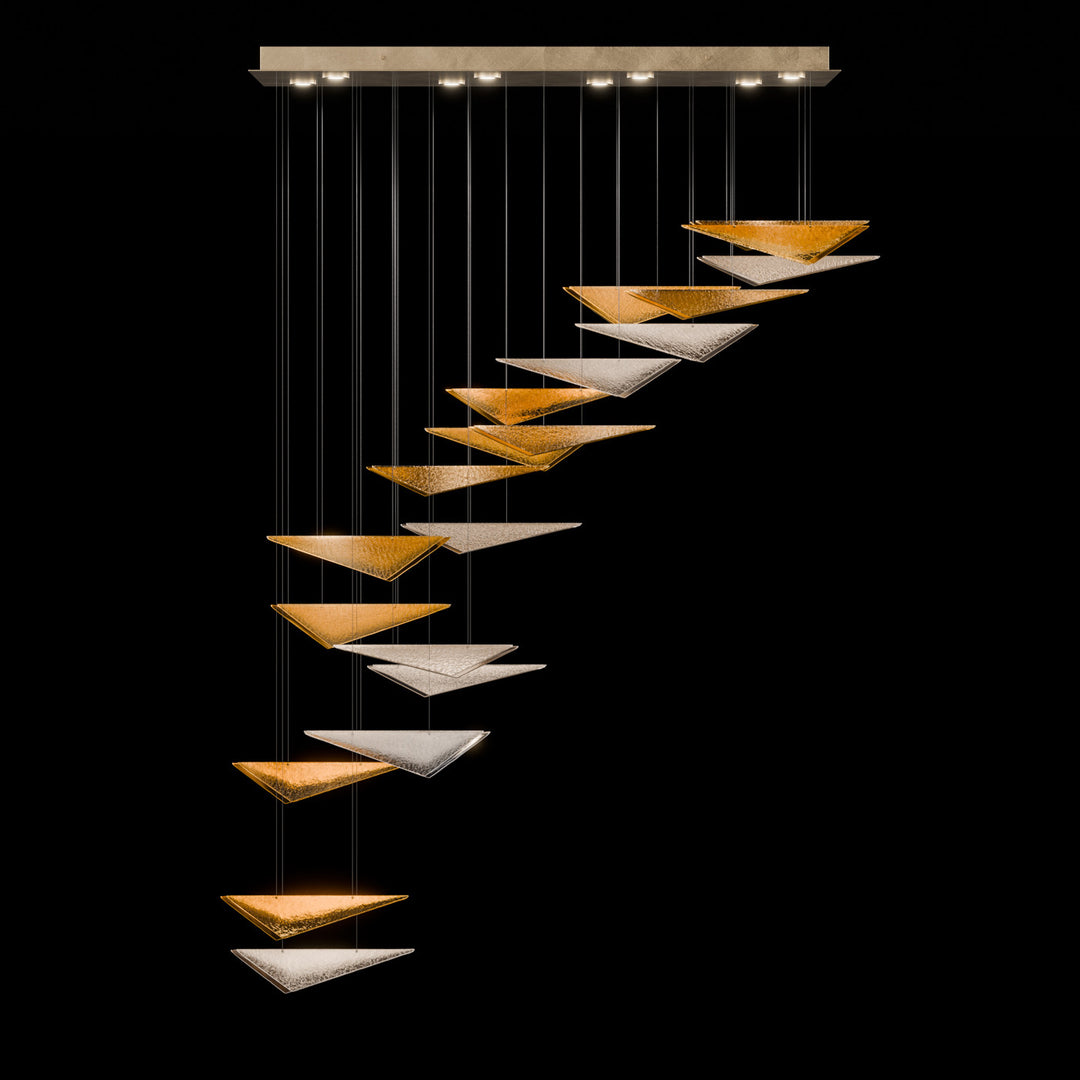 Fine Art Handcrafted Lighting Volo 60.5"W Rectangular Pendant in Standard Soft Gold Leaf, Amber Hammered (100116-56)