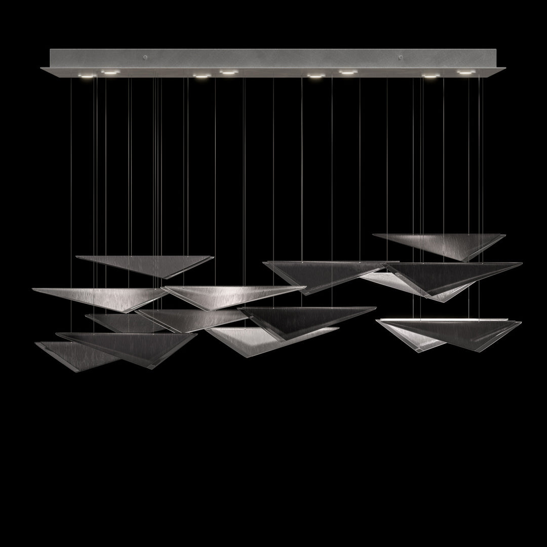 Fine Art Handcrafted Lighting Volo 58"W Rectangular Pendant 100117 in Standard Silver Leaf, Smoke Linear (100117-42)