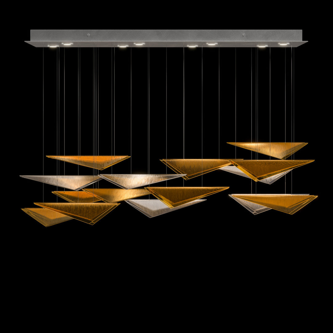 Fine Art Handcrafted Lighting Volo 58"W Rectangular Pendant 100117 in Standard Silver Leaf, Amber Linear (100117-43)