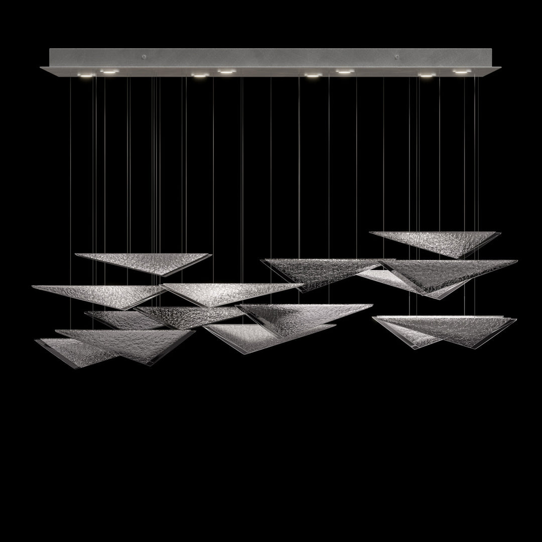 Fine Art Handcrafted Lighting Volo 58"W Rectangular Pendant 100117 in Standard Silver Leaf, Smoke Hammered (100117-45)
